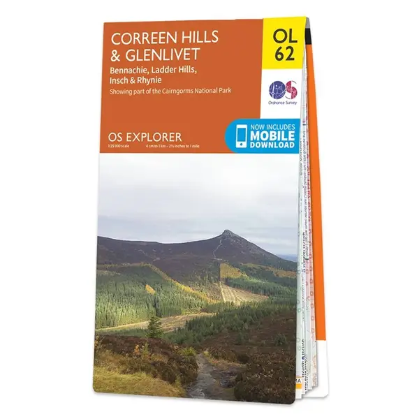 Ordnance Survey Explorer - OL62 Correen Hills & Glenlivet (Bennachi, Ladder Hills, Insch & Rhynie) - Sheet OL62 Standard