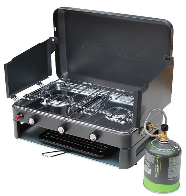 Outdoor Revolution Twin Burner Gas Stove & Grill (Screw fitting Gas Cart Compatible) 2025